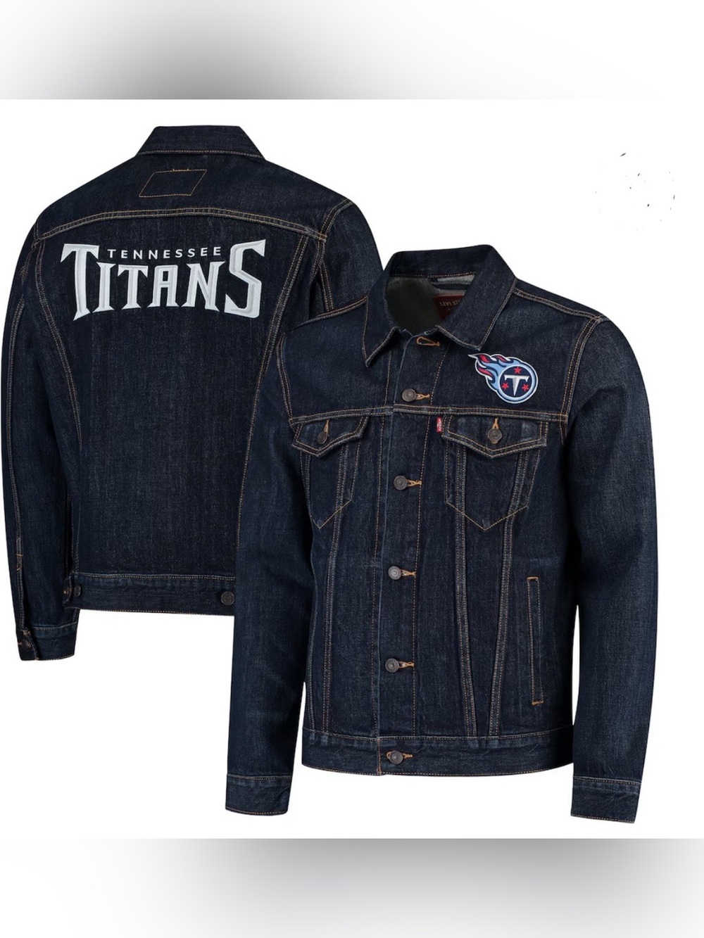 Rare NFL Levis Strauss Tennessee Titans Mens Denim Trucker Jacket Large Used/New
